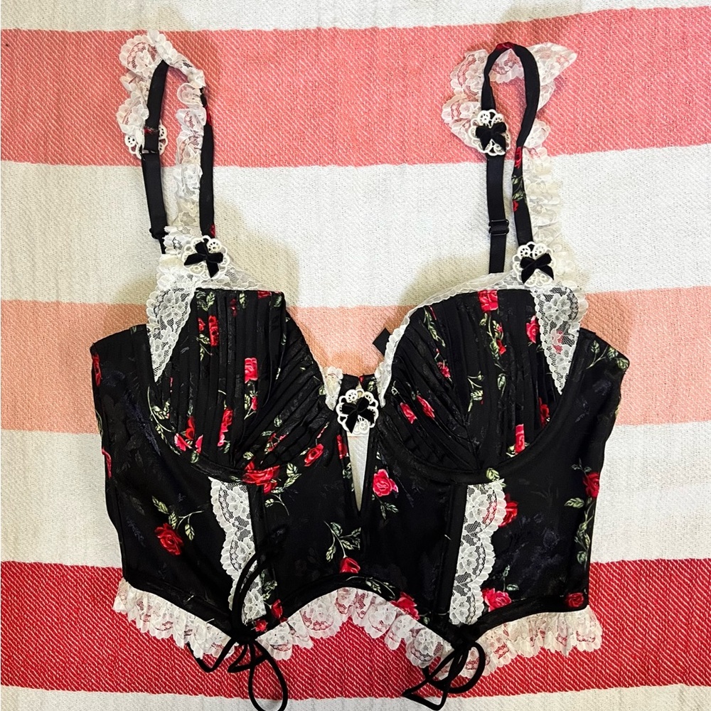 For Love and Lemons June Bustier - Black with Roses
